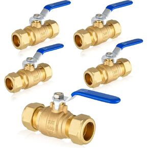 5 PCs Compression Ball Valve, 3/4'' Compression Brass Full Port Shut-off Valve, 600 WOG (Water, Oil and Gas), Blue