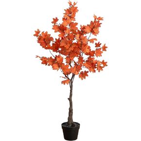 Nearly Natural 5-FT Rustic Autumn Artificial Maple Tree, Faux Fall Décor for Home, Decorations for Fall, Autumn, Thanksgiving, and Halloween with Black Nursery Pot
