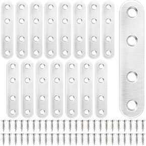 16Pcs 2.98'' x 0.62'' Stainless Steel Flat Straight Brace Bracket for Wood Metal Shelf Support Joining Plate with Screws Desk Chair Cabinet Drawer Closet Frame Furniture Mending Repair