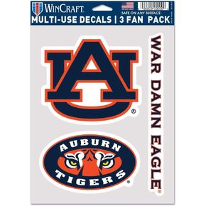 WinCraft NCAA Auburn Tigers Decal Multi Use Fan 3 Pack, Team Colors, One Size