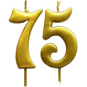 MAGJUCHE Gold 75th Birthday Numeral Candle, Number 75 Cake Topper Candles Party Decoration for Women or Men