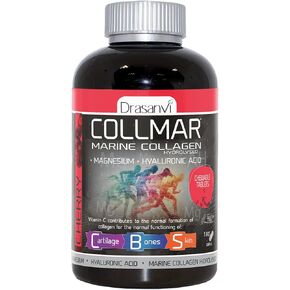Drasanvi Collmar Marine Collagen with Magnesium Cherry Flavor 180 Capsules - Chewable Pills - Helps to The Maintenance of Bones and Muscles Under Normal Condition - Hyaluronic Acid - Vitamin C
