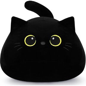 19'' Black Cat Plush Toy- Giant Black Cat Stuffed Animal, Large Black Cat Plushie Kawaii PlushiesGreen Star Eyes Cat Plush Pillow, Halloween Black Cat Decor Plush Toys Halloween Plush Gift for Kids