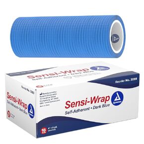 Dynarex 3289 Sensi-Wrap Self-Adherent Bandage Roll, Dark Blue, 4" x 5 yds Size, 180" Length, 4" Width, Pack of 18
