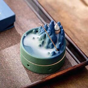 Incense Waterfall Fountain, Multi-Functional Ceramic Backflow Incense Cone Burner Cool Smoke Waterfall Incense Holder for Sticks with Incense Bowl Ash Catcher