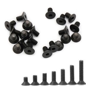 50pcs Flat Head Socket Cap Screws, (# 6-32 x 1/4") Head Hex Drive Machine Bolts, Coarse Thread UNC (Full Thread), 10.9 Grade Carbon Steel (Blackening)