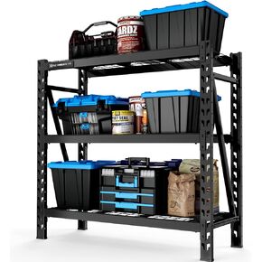 FLEXIMOUNTS Garage Shelving, 3-Tier Heavy Duty Adjustable Shelf, 4650 lbs Weight Capacity Storage Rack, 4 Feet Tall Industrial Metal Shelving