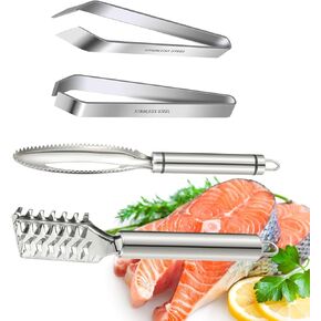 2 Pcs Fish Tweezer 2 Pcs Fish Scale Remover, Fishbone Tweezers Fish Descaler Fish Cleaner Fish Scraper Tool Stainless Stee Fish Bone Pliers Remover,