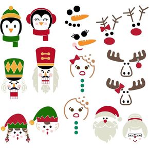 iMagitek 16 Pcs Christmas Face Stickers Santa Face Nutcracker Face Elf Face North Pole Face Reindeer Face Decals Christmas DIY Craft Stickers Window Clings for Fridge Wall Door Party Supplies