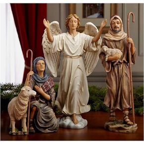 Three Kings Gifts Shepherds, Angel, Shep and Lamb, Polystone Flat Bottom Base for Stability, Home Decorating Christmas Nativity Scene Sets & Figures, 3-Pieces, for 10 inch Scale Collection