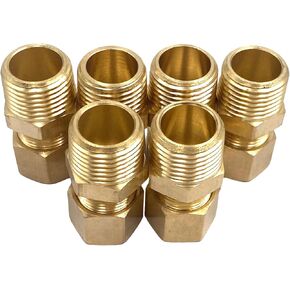 6Pcs 3/8" Compression Fittings,3/8" NPT Male to 3/8" Tube OD Brass Compression Union Tube Fittings
