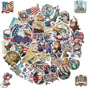 USA Patriotic Stickers for Water Bottle: 50PCS 4th of July Stickers for Independence Day Decorations,Waterproof America Red White Blue Sticker for Kids Laptop Party Favor Supplies Memorial Day Crafts