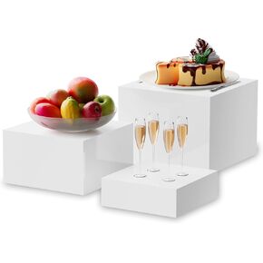 DreamShore Buffet Risers Display Stands, Acrylic Food Risers for Display Party, White Display Risers for Buffet, Dessert, Wedding, Event, Birthday Party, 6''x7''x8'' (6 PCS)