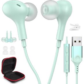 USB Headphone for PC Laptop Magnetic Wired Earbuds Computer Headset with Microphone Control Mute Mic Noise Canceling in-Ear Silicone Cap Corded Earphone for MacBook Pro Office Work School Zoom Travel