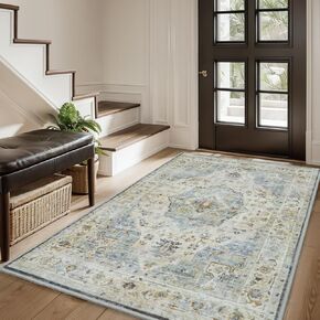 AMOAMI-Area Rug 5X7 Rugs for Living Room-Vintage Soft Grey Rugs for Bedroom-Non Slip Carpet-Machine Washable Rug for Dining Room Living Room Bedroom Office Under Table