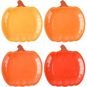 24 Pcs Pumpkin Party Plates Fall Disposable Paper Plates 9Inch Pumpkin Shaped Thanksgiving Dinner Platter for Autumn Halloween Harvest Tableware Party Supply