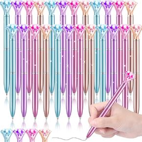 Leinuosen 48 Pcs Big Crystal Diamond Pens Bulk Graduation Gift Bling Black Ink Rhinestones Ballpoint Pen Bridal Shower Decor for College Office Supplies Wedding Birthday Present(Diamond Style)