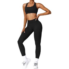 Women's 2 Piece Workout Sets Butt Lifting Legging with Padded Stretchy Sports Bra High Waist Seamless Yoga Outfits