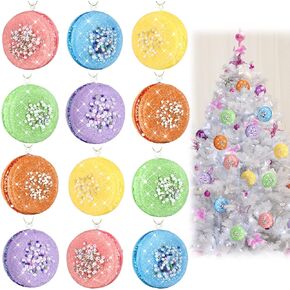 Hungdao 12 Pcs Christmas Tree Ornament 3D Glittered Macaron Ornament Colorful Candy Christmas Ornaments Pastel Macaron Decorative Hanging Ornaments with Ropes for Xmas Holiday Candy Party Decoration
