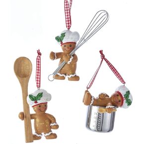 Kurt Adler Cute Chef Gingerbread 3.5" (3 Styles) Set of 3 Resin Ornaments for Home Décor, Christmas