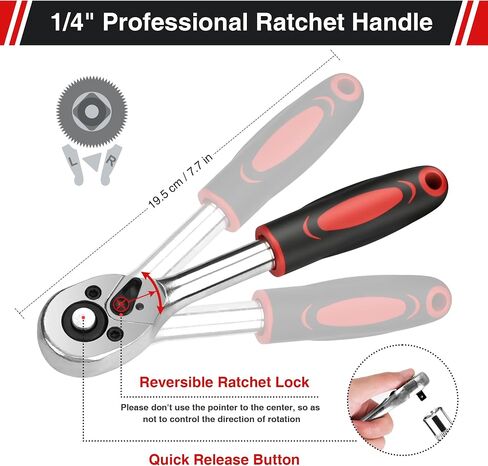 46 Pieces 1/4 Inch Industrial Grade Ratchet Socket Wrench Set, Drive Socket Set with Bit Socket Set Metric and Extension Bar, Professional Tool Set for Auto Repairing and Household in Saudi Arabia