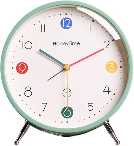 JUSTUP Analog Table Alarm Clock, 6 Inch Minimalist Tabletop Alarm Clock for Kids, Silent Battery Powered Alarm Clock with Quartz Movement, Bedside Clock for Heavy Sleepers Adults Teens (Green) in Saudi Arabia