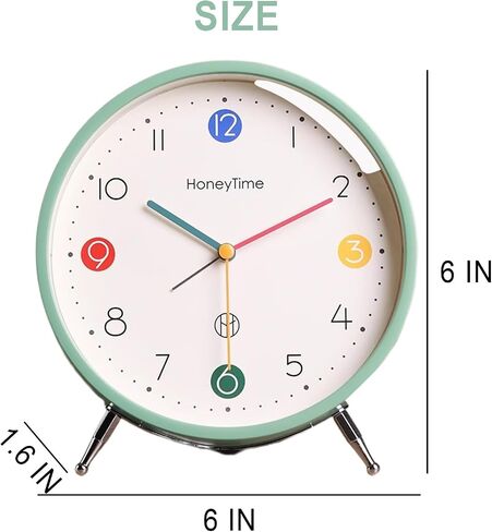 JUSTUP Analog Table Alarm Clock, 6 Inch Minimalist Tabletop Alarm Clock for Kids, Silent Battery Powered Alarm Clock with Quartz Movement, Bedside Clock for Heavy Sleepers Adults Teens (Green) in Saudi Arabia