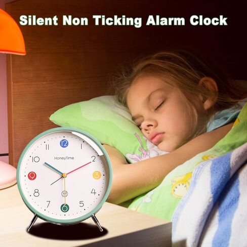 JUSTUP Analog Table Alarm Clock, 6 Inch Minimalist Tabletop Alarm Clock for Kids, Silent Battery Powered Alarm Clock with Quartz Movement, Bedside Clock for Heavy Sleepers Adults Teens (Green) in Saudi Arabia