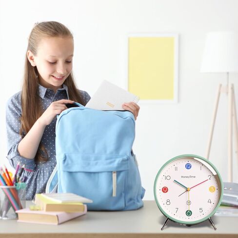 JUSTUP Analog Table Alarm Clock, 6 Inch Minimalist Tabletop Alarm Clock for Kids, Silent Battery Powered Alarm Clock with Quartz Movement, Bedside Clock for Heavy Sleepers Adults Teens (Green) in Saudi Arabia