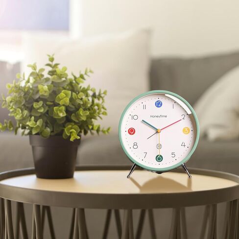 JUSTUP Analog Table Alarm Clock, 6 Inch Minimalist Tabletop Alarm Clock for Kids, Silent Battery Powered Alarm Clock with Quartz Movement, Bedside Clock for Heavy Sleepers Adults Teens (Green) in Saudi Arabia