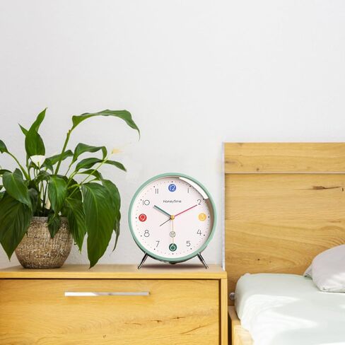JUSTUP Analog Table Alarm Clock, 6 Inch Minimalist Tabletop Alarm Clock for Kids, Silent Battery Powered Alarm Clock with Quartz Movement, Bedside Clock for Heavy Sleepers Adults Teens (Green) in Saudi Arabia
