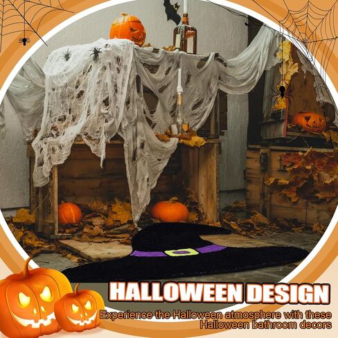 Timgle Halloween سجادة الحمام قبعة الساحرة سجادة الحمام سجادة معنقدة مخيفة سجادة حمام قوطية غير قابلة للانزلاق لتزيين الحمام الهالوين، سجادة الباب الأمامي للمطبخ وغرفة النوم المنزلية in Kuwait