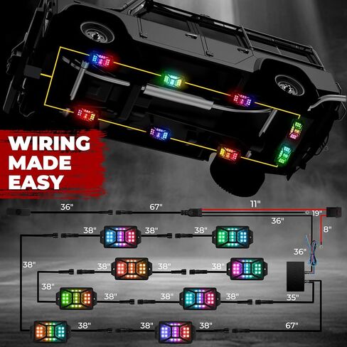 4 قرون أضواء الصخور RGB بخمسة جوانب للشاحنات Jeep UTV SUV ATV، تطبيق متعدد الألوان للمطاردة / التحكم عن بعد أضواء الصخور LED مع وضع الموسيقى، مجموعات خارجية مقاومة للماء للسيارات in Saudi Arabia