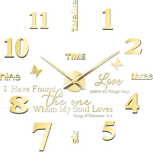 FERRISA Frameless DIY Wall Clock, 3 in 1 Large 3D Frameless Wall Clock 47 Inch, 3D DIY Wall Clock for Living Room Bedroom Office Decor Wall Decor(Gold Motto)… in Saudi Arabia