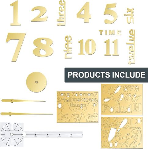 FERRISA Frameless DIY Wall Clock, 3 in 1 Large 3D Frameless Wall Clock 47 Inch, 3D DIY Wall Clock for Living Room Bedroom Office Decor Wall Decor(Gold Motto)… in Saudi Arabia