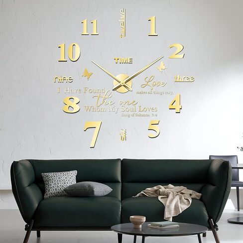 FERRISA Frameless DIY Wall Clock, 3 in 1 Large 3D Frameless Wall Clock 47 Inch, 3D DIY Wall Clock for Living Room Bedroom Office Decor Wall Decor(Gold Motto)… in Saudi Arabia