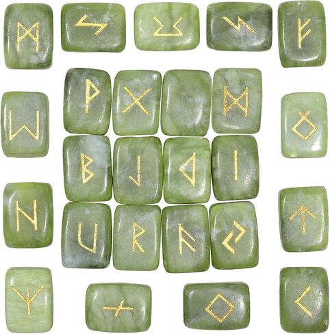 TUMBEELLUWA Energy Tiger's Eye Rune Stones Set with Engraved Elder Futhark Alphabet Lettering Energy Crystal Stone Kit for Divination, Wicca, Meditation in Kuwait