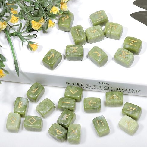 TUMBEELLUWA Energy Tiger's Eye Rune Stones Set with Engraved Elder Futhark Alphabet Lettering Energy Crystal Stone Kit for Divination, Wicca, Meditation in Kuwait