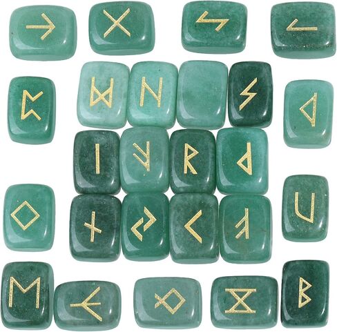 TUMBEELLUWA Energy Tiger's Eye Rune Stones Set with Engraved Elder Futhark Alphabet Lettering Energy Crystal Stone Kit for Divination, Wicca, Meditation in Kuwait