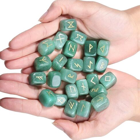 TUMBEELLUWA Energy Tiger's Eye Rune Stones Set with Engraved Elder Futhark Alphabet Lettering Energy Crystal Stone Kit for Divination, Wicca, Meditation in Kuwait