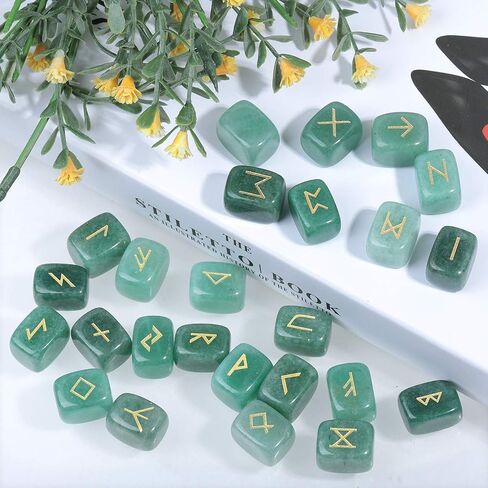 TUMBEELLUWA Energy Tiger's Eye Rune Stones Set with Engraved Elder Futhark Alphabet Lettering Energy Crystal Stone Kit for Divination, Wicca, Meditation in Kuwait
