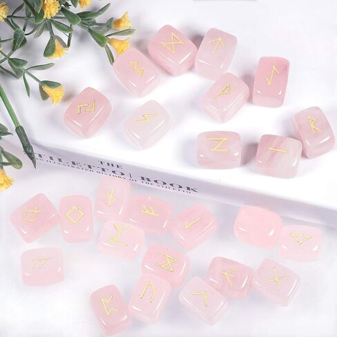 TUMBEELLUWA Energy Tiger's Eye Rune Stones Set with Engraved Elder Futhark Alphabet Lettering Energy Crystal Stone Kit for Divination, Wicca, Meditation in Kuwait