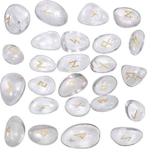 TUMBEELLUWA Energy Tiger's Eye Rune Stones Set with Engraved Elder Futhark Alphabet Lettering Energy Crystal Stone Kit for Divination, Wicca, Meditation in Kuwait