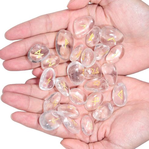 TUMBEELLUWA Energy Tiger's Eye Rune Stones Set with Engraved Elder Futhark Alphabet Lettering Energy Crystal Stone Kit for Divination, Wicca, Meditation in Kuwait