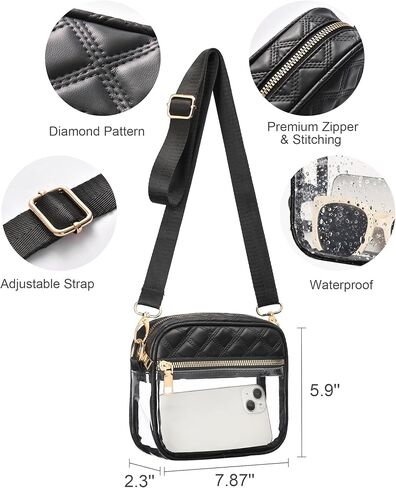 حقيبة شفافة من HULISEN لمناسبات الاستاد، محافظ شفافة للنساء، حقيبة كروس شفافة للحفلات الموسيقية، يوم الألعاب، معتمدة من المهرجانات in Kuwait