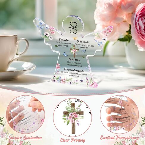 Yopyame Spanish Christian Acrylic Gift - Religious Inspirational Gift for Woman, Christian Prayer Bible Verse Table Decor Signs, Faith Keepsake Paperweight for Christmas Holiday Home Decor (Sunflower) in Saudi Arabia