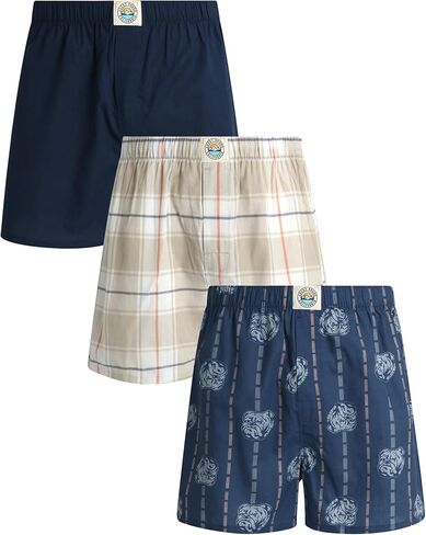 Lucky Brand Men's Underwear - Classic Woven Boxers with Functional Fly (3 Pack), Size X-Large, PlaidSmoked Pearl PrintJet Black in Saudi Arabia