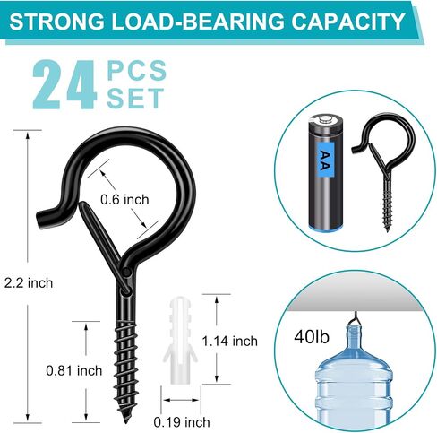 Q Hanger Hanging Hooks for Out Door String Lights, 16pcs Screw Hooks for Plants, Heavy Duty Ceiling Hooks with Safety Buckle for Christmas Lights & Patio Lights, Fairy Lights Wind Chimes Decoration in Saudi Arabia