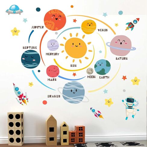 Outer Space Planets Wall Decals - Astronaut Rocket Boys Wall Stickers - Baby Nursery Kids Room Daycare Playroom Wall Decor in Saudi Arabia