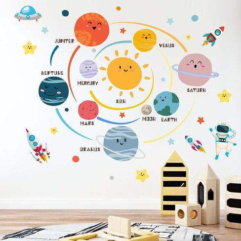 Outer Space Planets Wall Decals - Astronaut Rocket Boys Wall Stickers - Baby Nursery Kids Room Daycare Playroom Wall Decor in Saudi Arabia